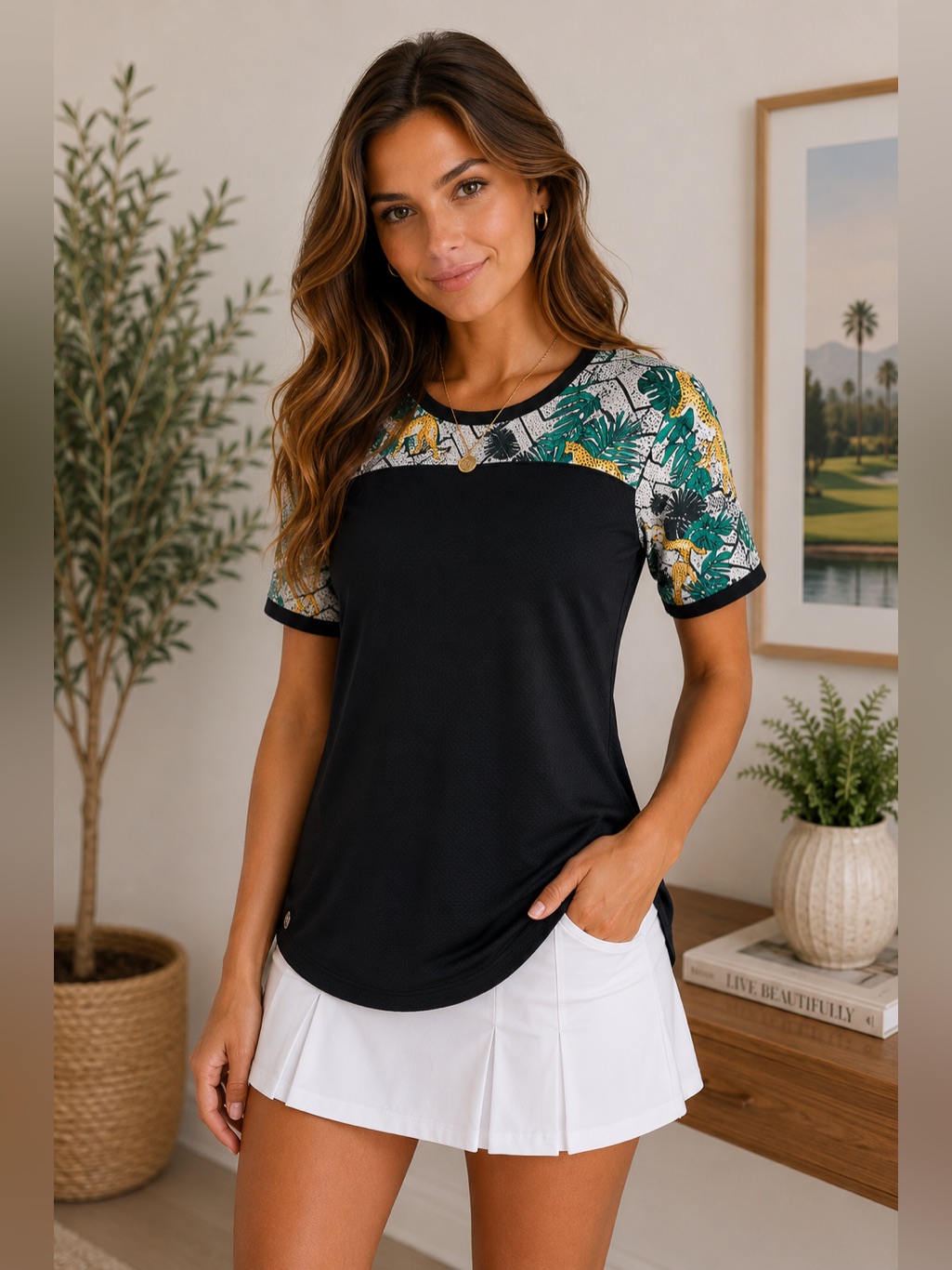 Ggblue Luxe Sport Tropical Cheetah Print Tennis Athletic Performance Top M
